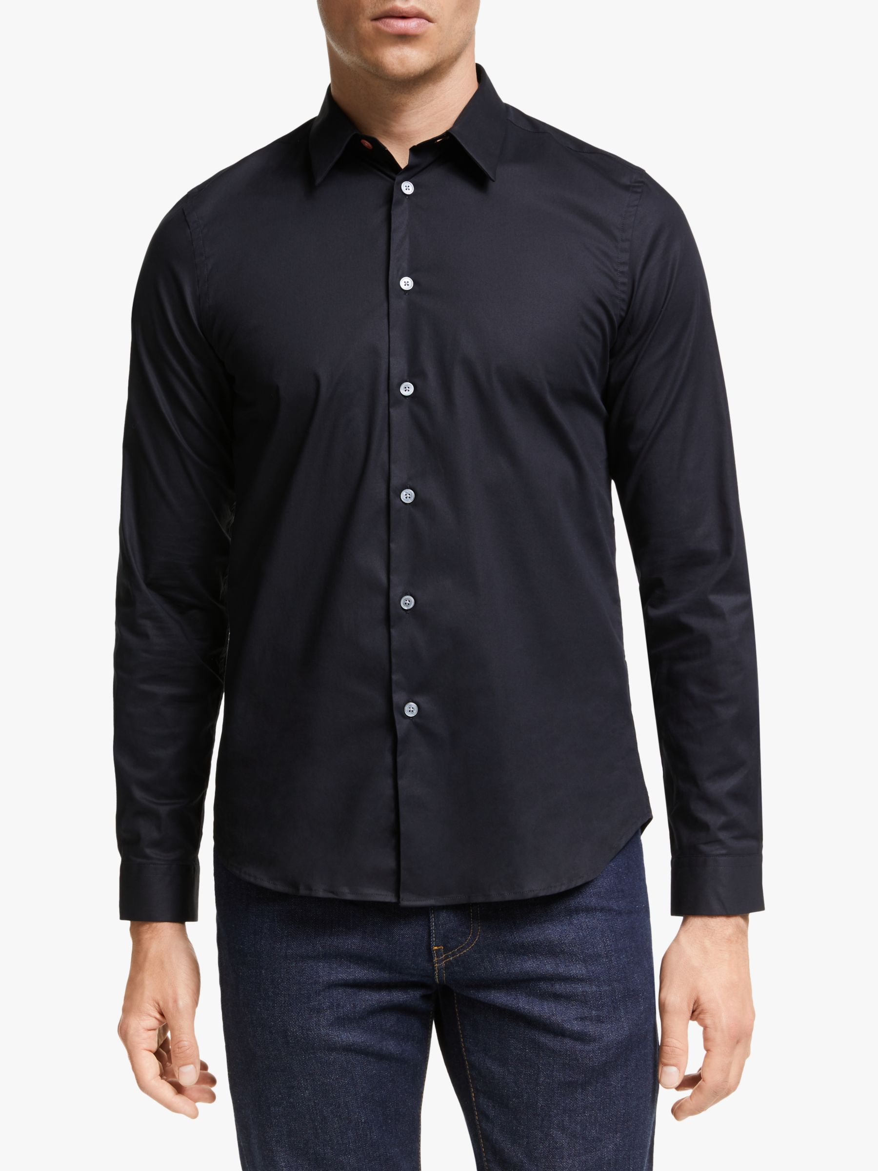PS Paul Smith Stretch Cotton Shirt, Black at John Lewis & Partners