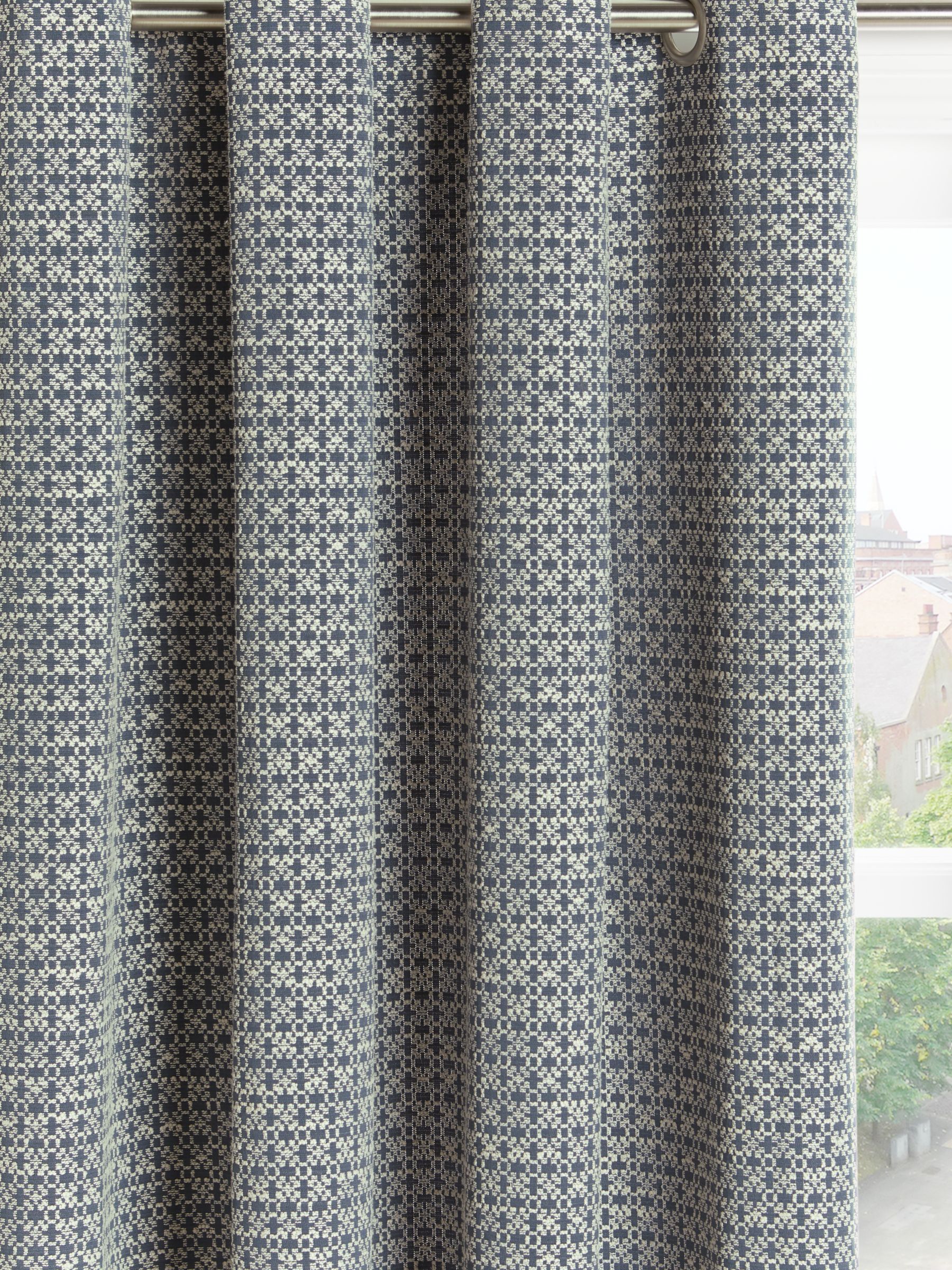 John Lewis Rona Weave Pair Lined Eyelet Curtains, Loch Blue
