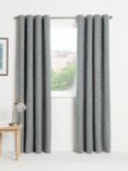 John Lewis Rona Weave Pair Lined Eyelet Curtains, Loch Blue