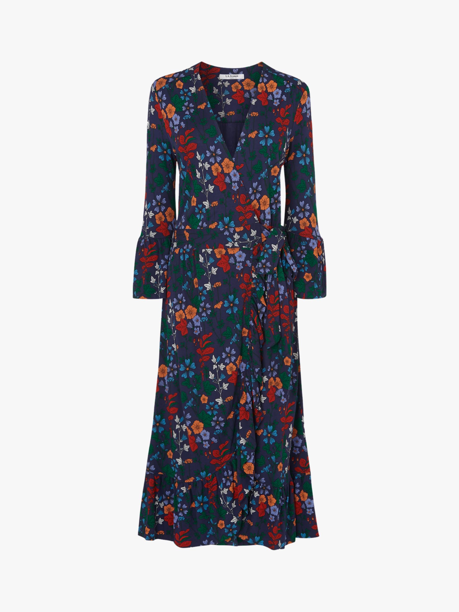 L.K.Bennett Vika Jersey Floral Wrap Dress, Blue/Multi at John Lewis ...