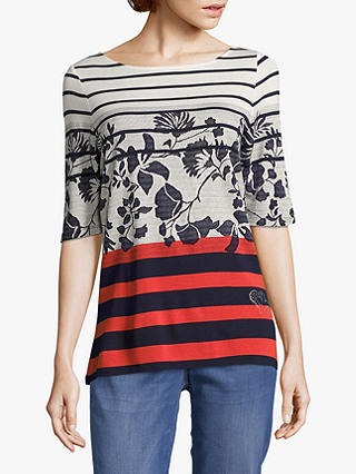 Betty Barclay Striped Floral Top, Dark Blue/Red