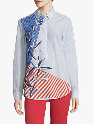 Betty Barclay Striped Leaf Print Shirt, Light Blue/White
