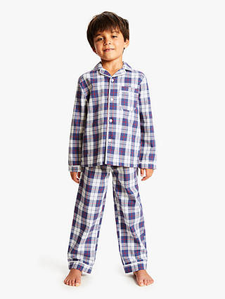 John Lewis & Partners Boys' Check Print Pyjamas, Dark Blue