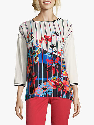 Betty Barclay Embellished Floral Graphic Top, Cream/Dark Blue
