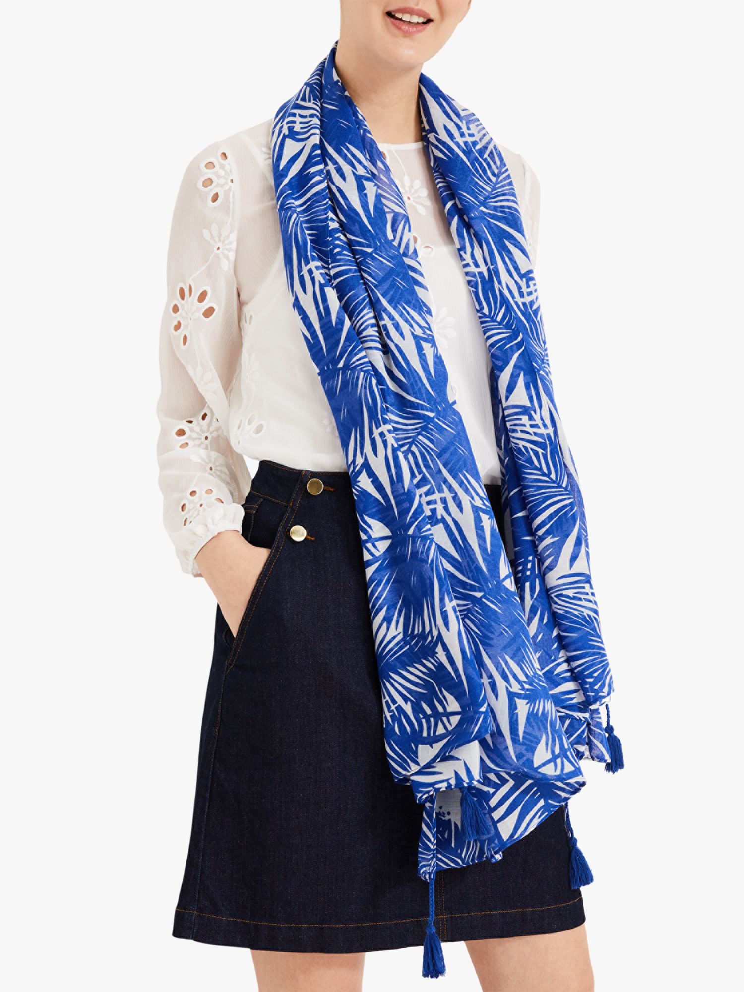 Phase Eight Sophie Palm Print Scarf, Cobalt