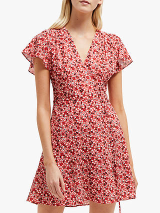 French Connection Eden Wrap Dress, Fire Coral