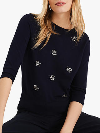 Phase Eight Bayleigh Bumblebee Knit Jumper, Navy