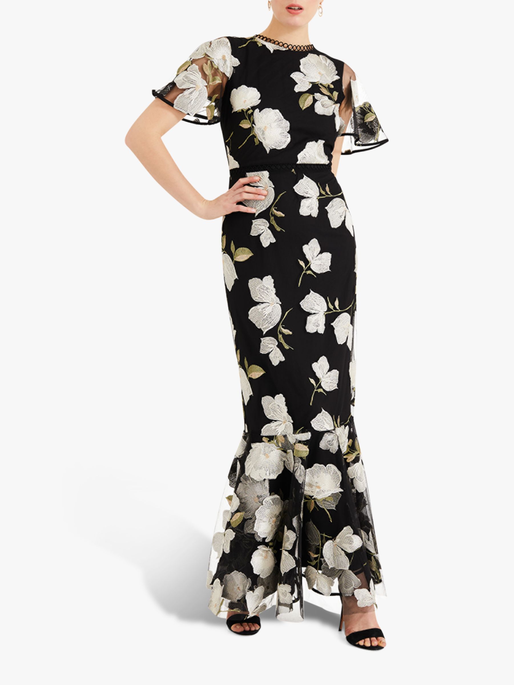 Phase Eight Christine Floral Embroidered Maxi Dress, Black/Cream at
