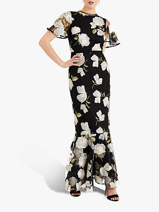Phase Eight Christine Floral Embroidered Maxi Dress, Black/Cream