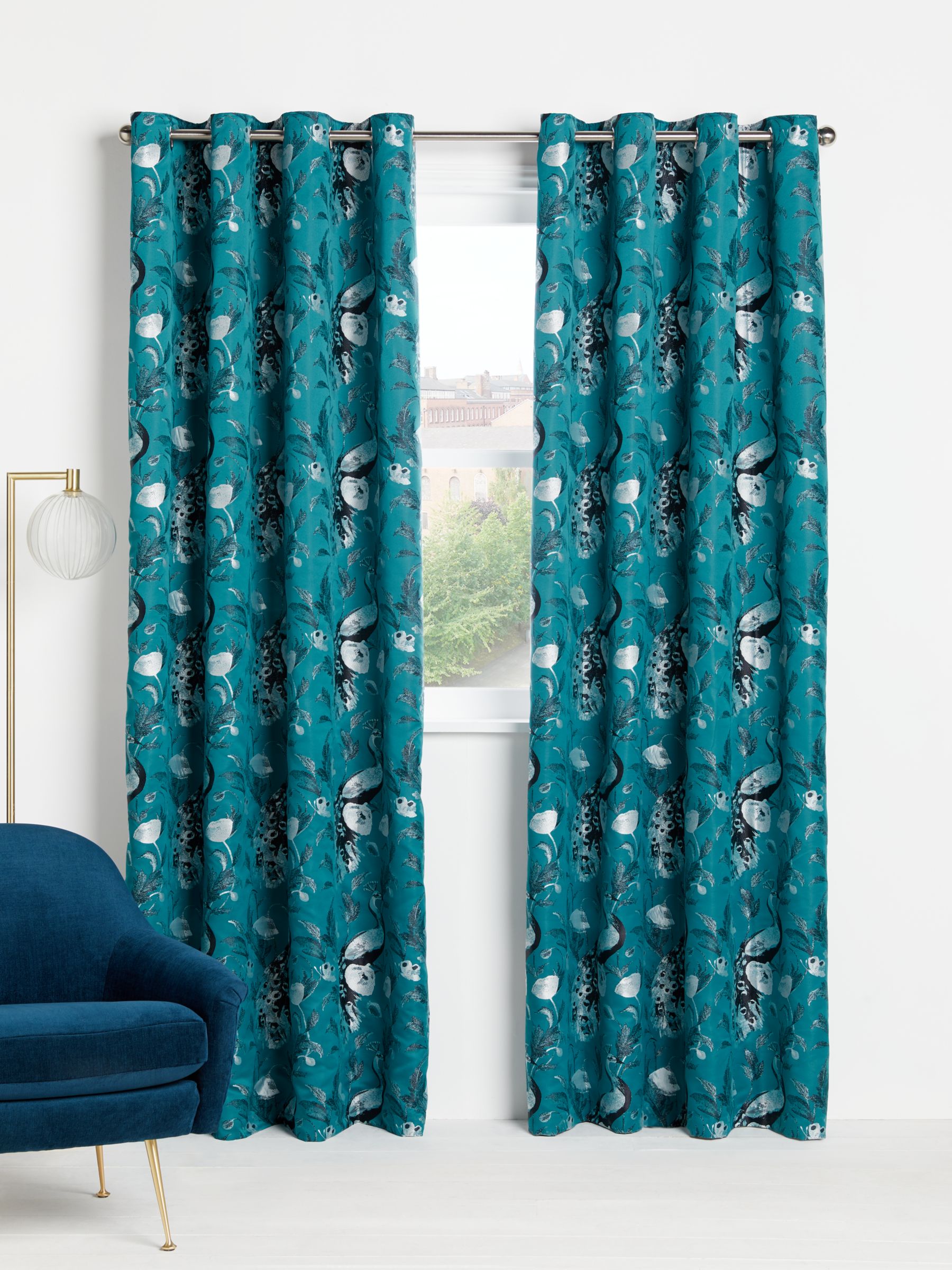 John Lewis ANYDAY Block Stripe Pair Dimout/Thermal Lined Multiway Curtains,  Celeste Blue, W117 x Drop