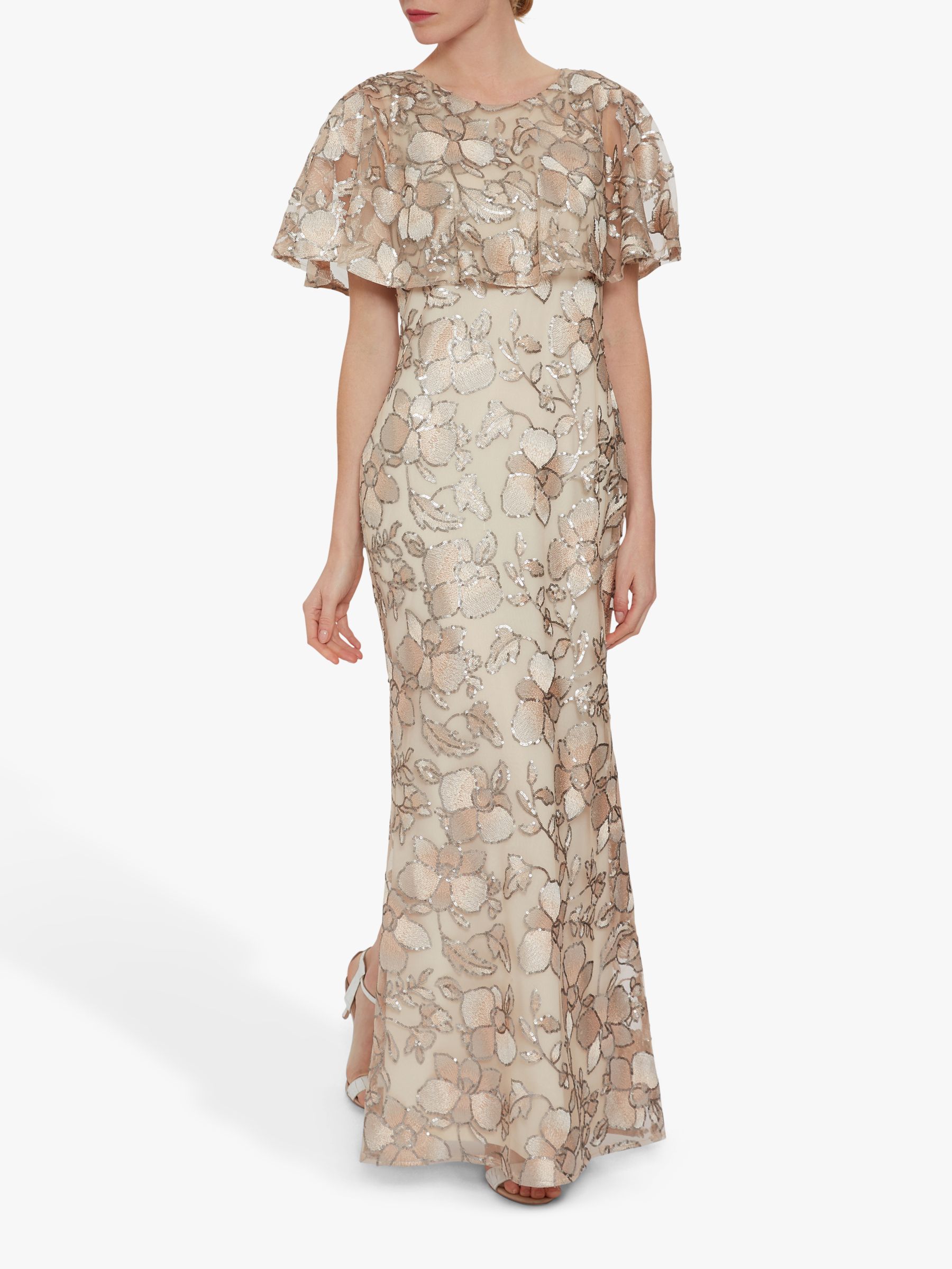 Gina Bacconi Darby Embroidered Maxi Dress, Beige at John Lewis & Partners