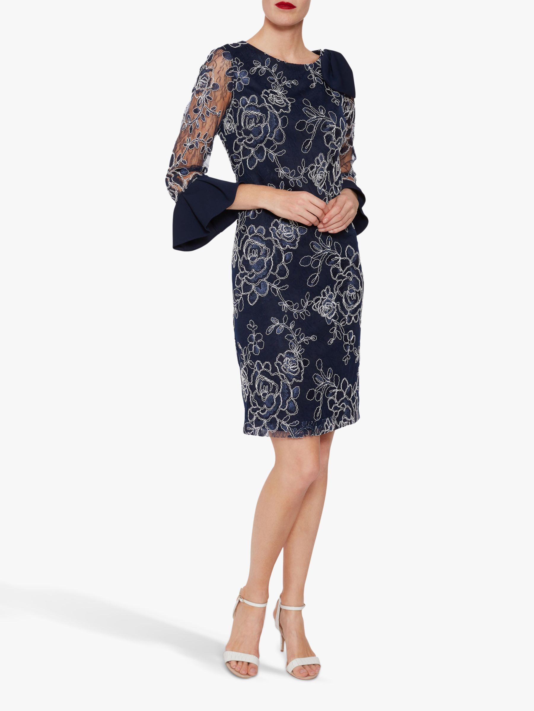 Gina Bacconi Melina Embroidered Dress, Spring Navy at John Lewis & Partners