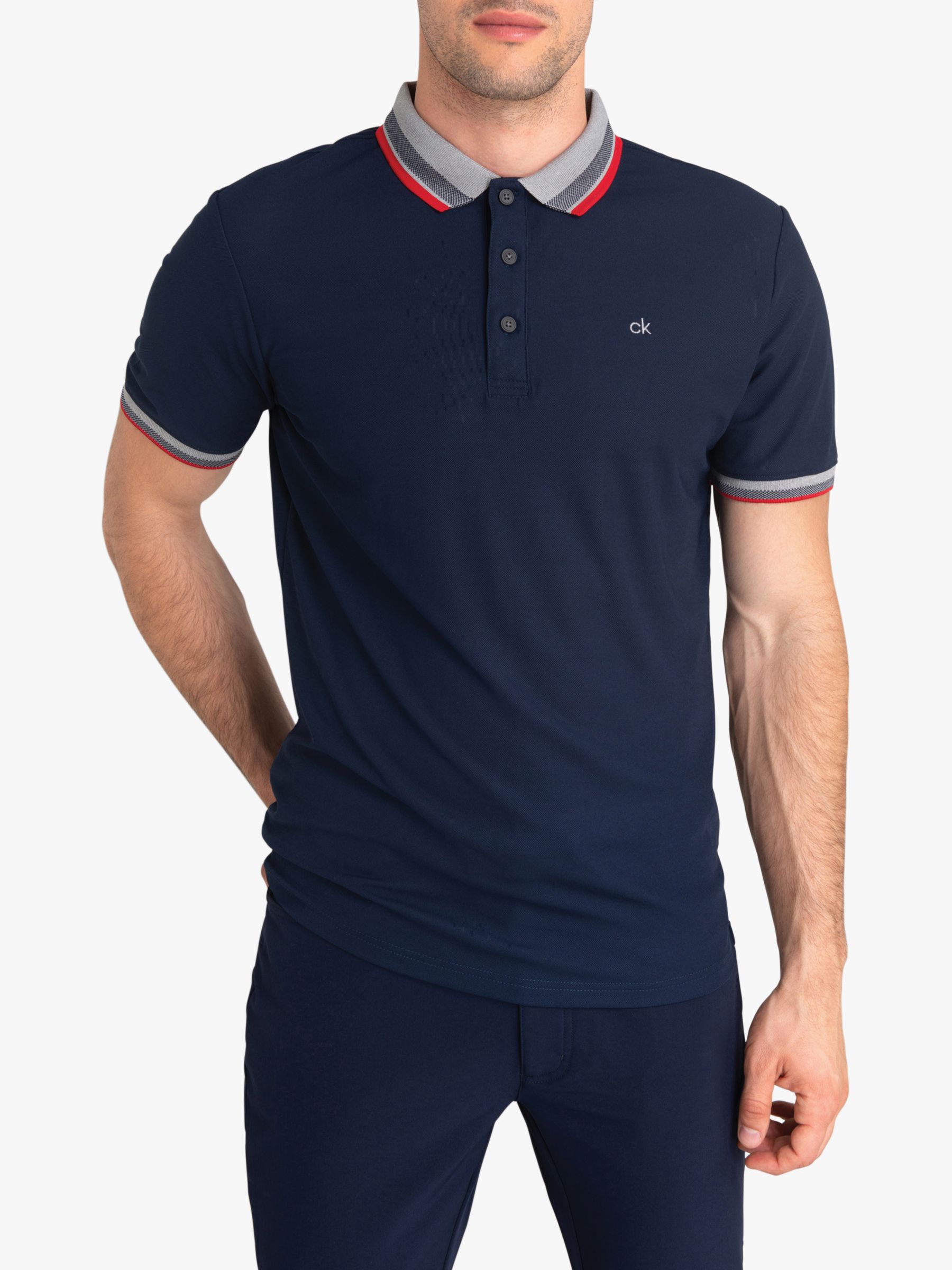 Calvin Klein Golf Spark Polo Shirt, Navy/White/Red at John Lewis & Partners