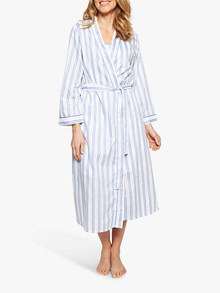 Nora Rose by Cyberjammies Thea Stripe Cotton Dressing Gown, White/Lilac