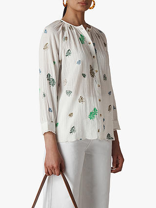 Whistles Cheeseplant Floral Embroidered Shirt, White/Multi