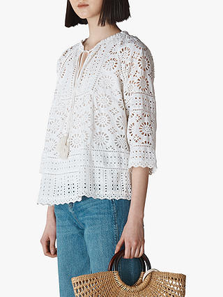 Whistles Maggie Broderie Blouse, White