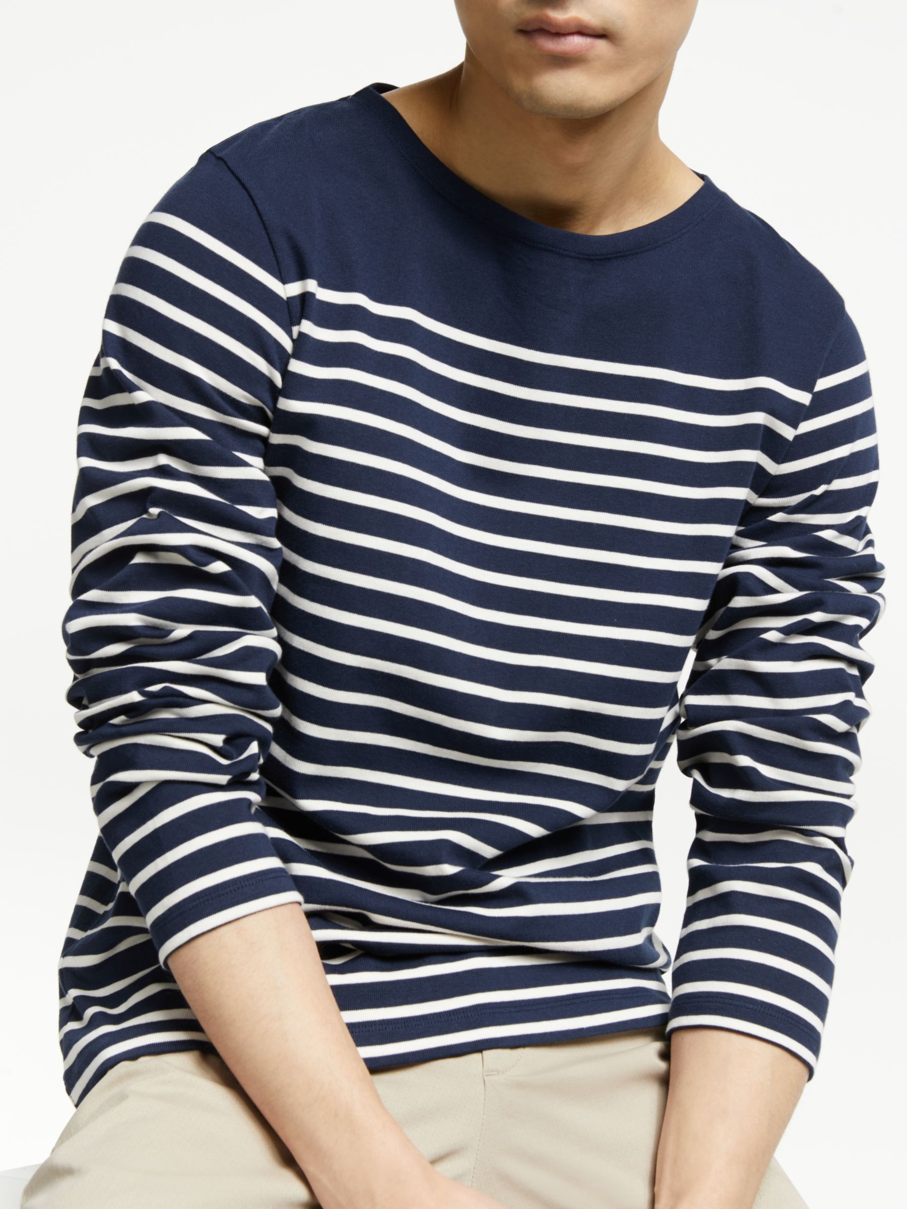 John Lewis & Partners Cotton Long Sleeve Breton Stripe T-Shirt