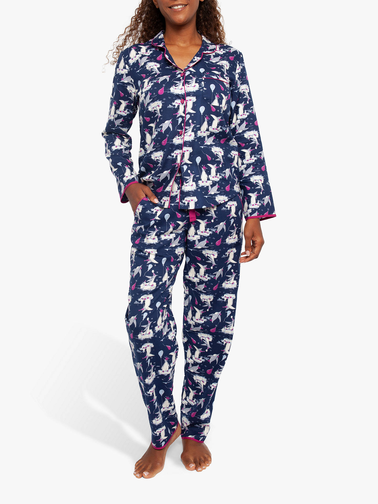 Cyberjammies Penguin Print Pyjama Set, Navy at John Lewis & Partners