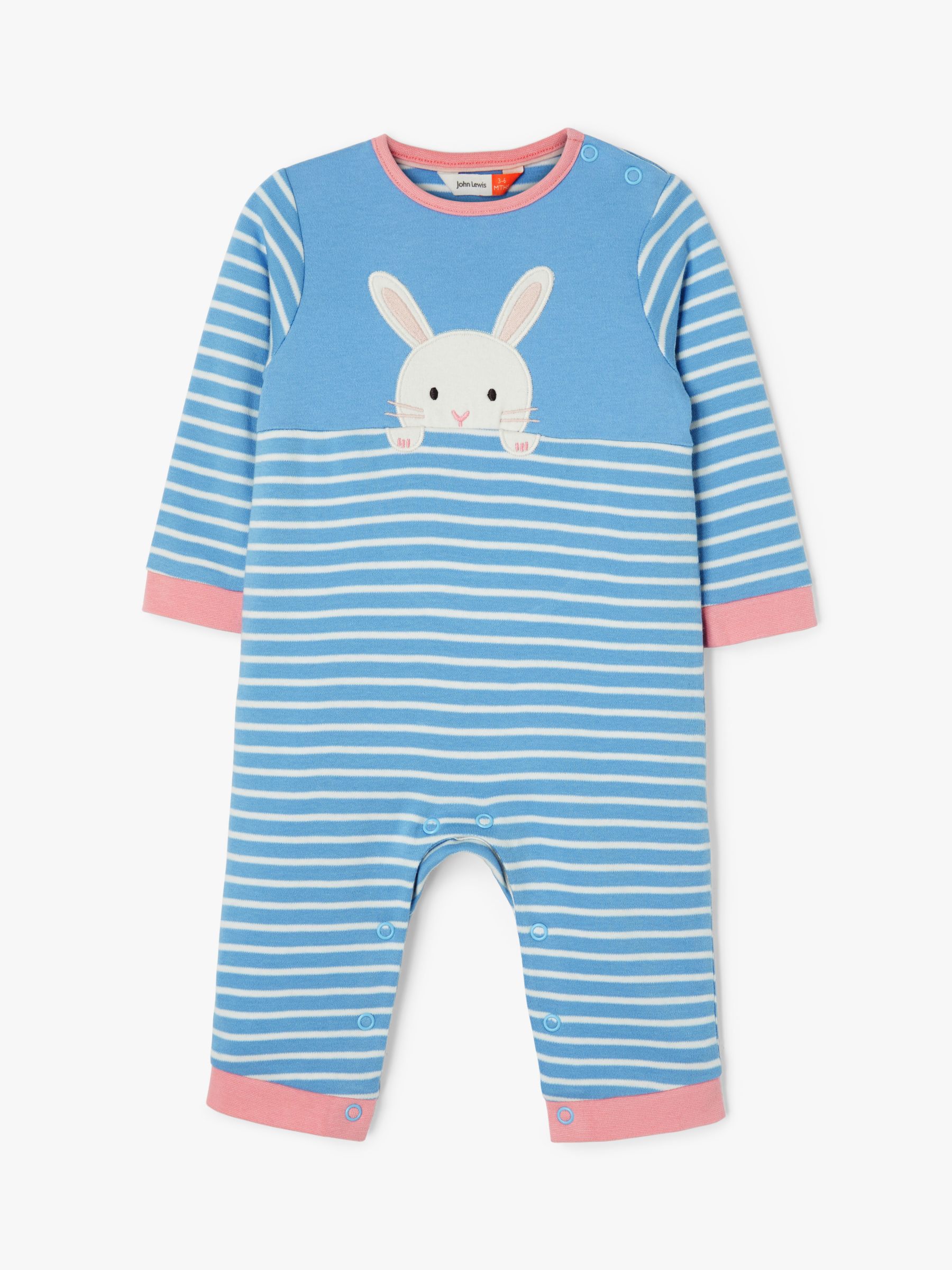 John Lewis & Partners Baby Bunny GOTS Orgnaic Cotton Romper, Blue