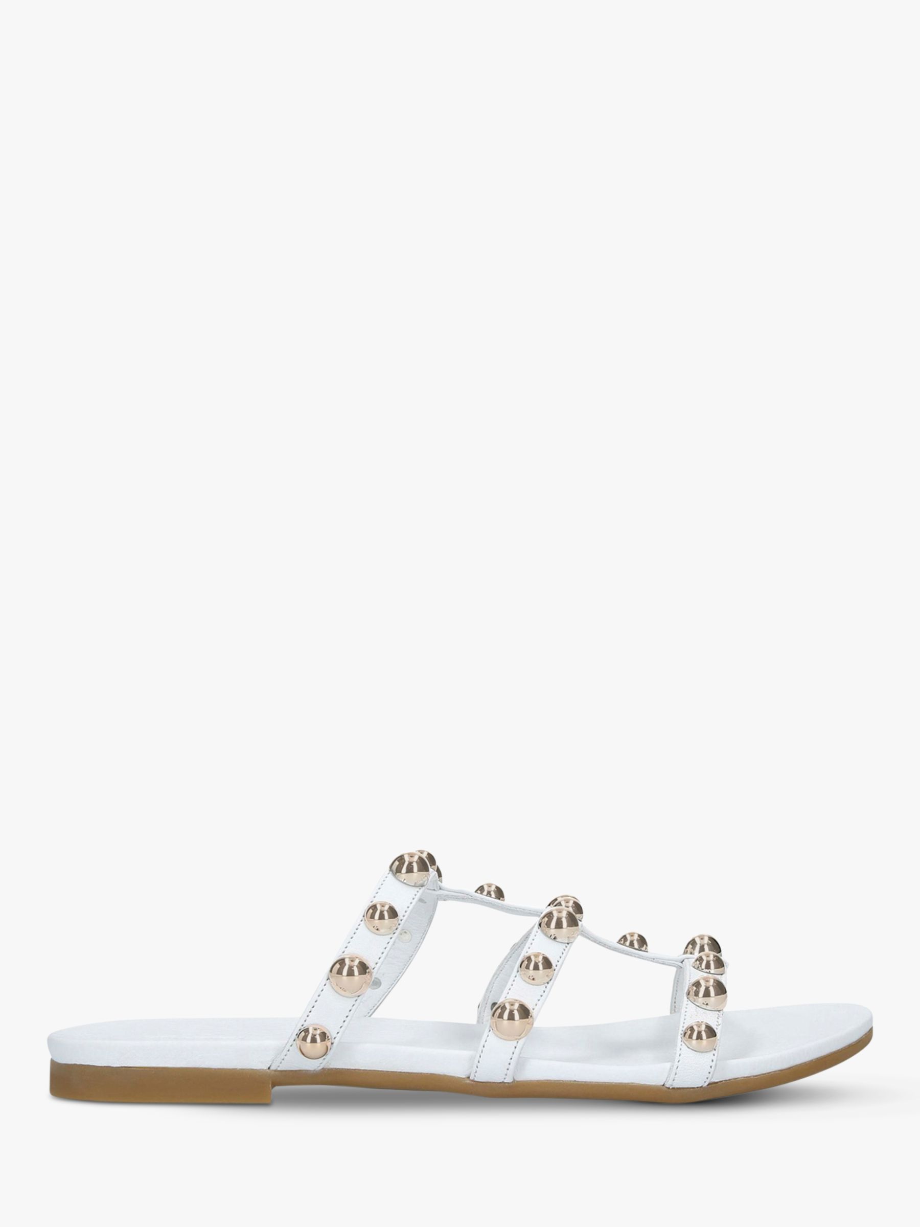 Carvela Kaddie Leather Embellished Flat Sandals, White