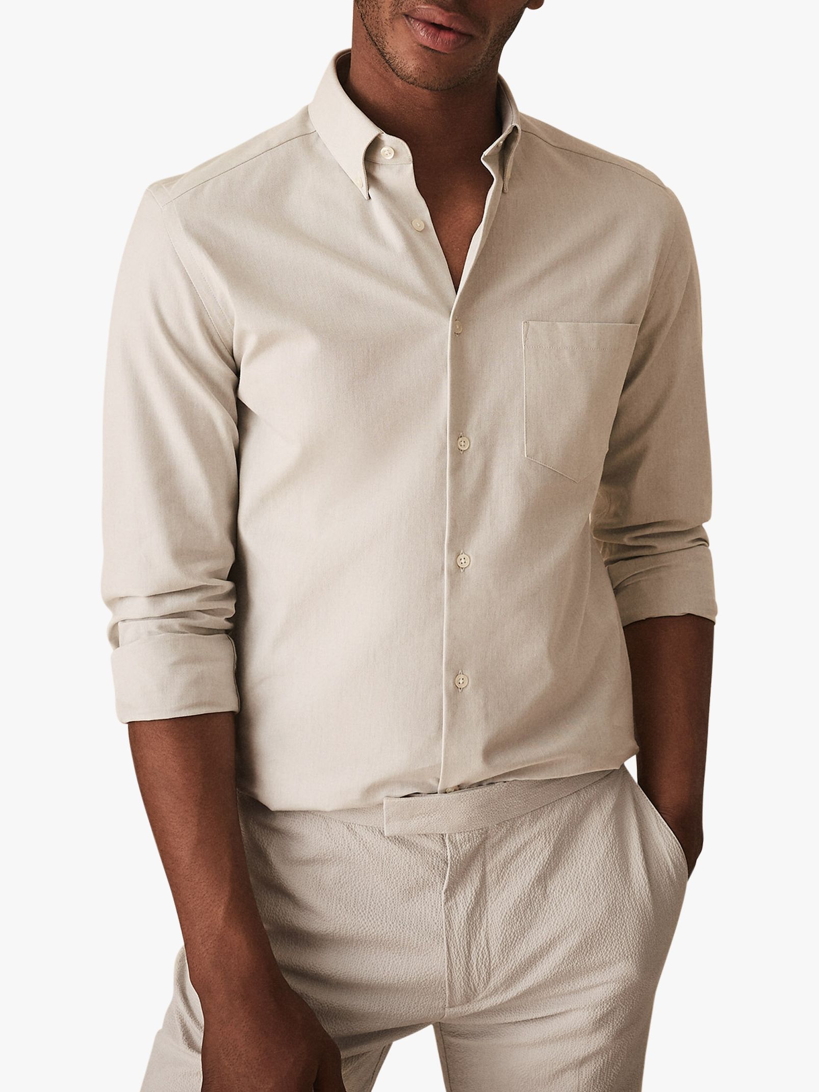 Reiss Ainslee Brushed Cotton Oxford Slim Fit Shirt, Camel, L