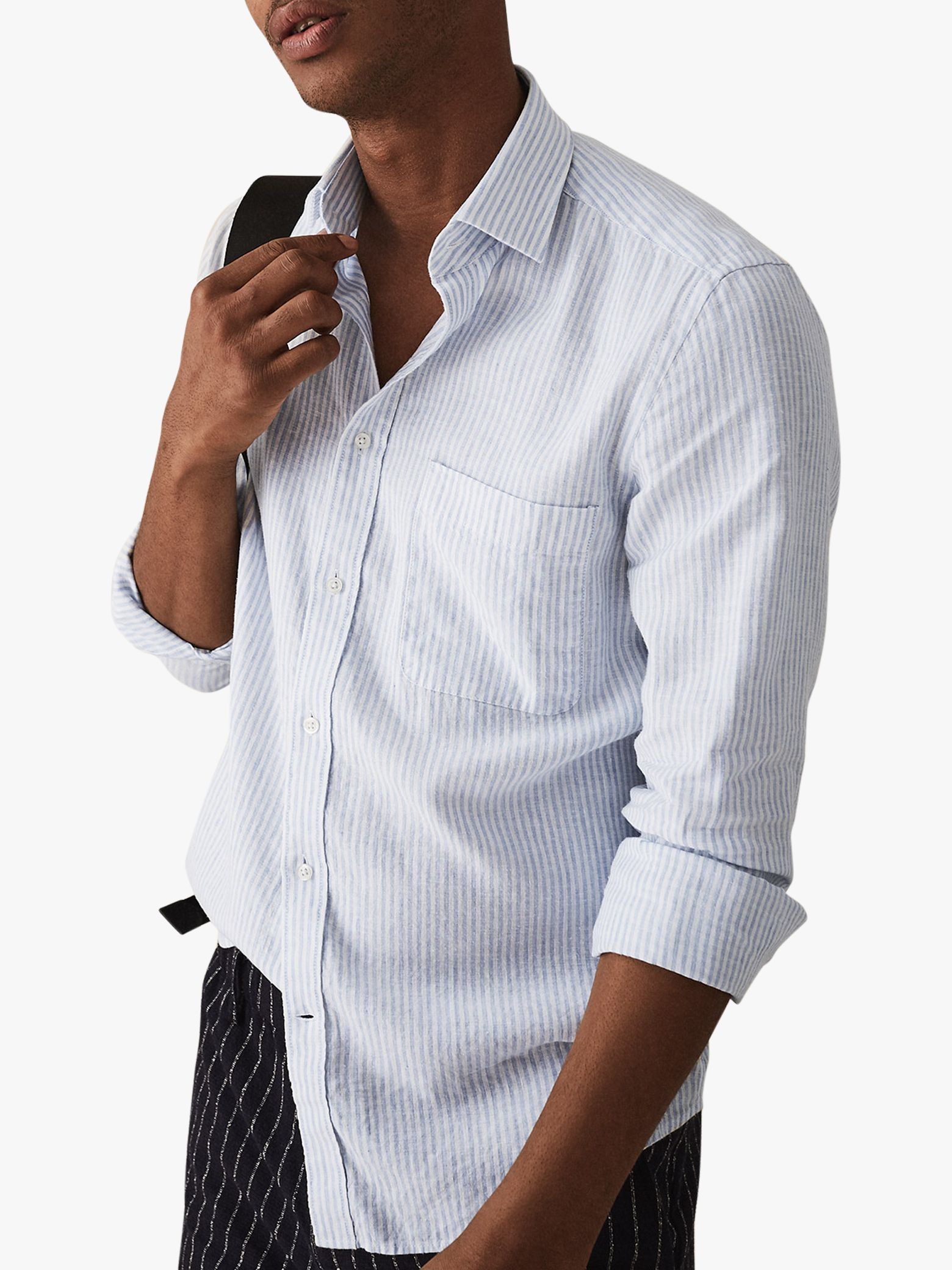 Reiss Long Sleeve Stripe Linen Blend Shirt, White at John Lewis & Partners