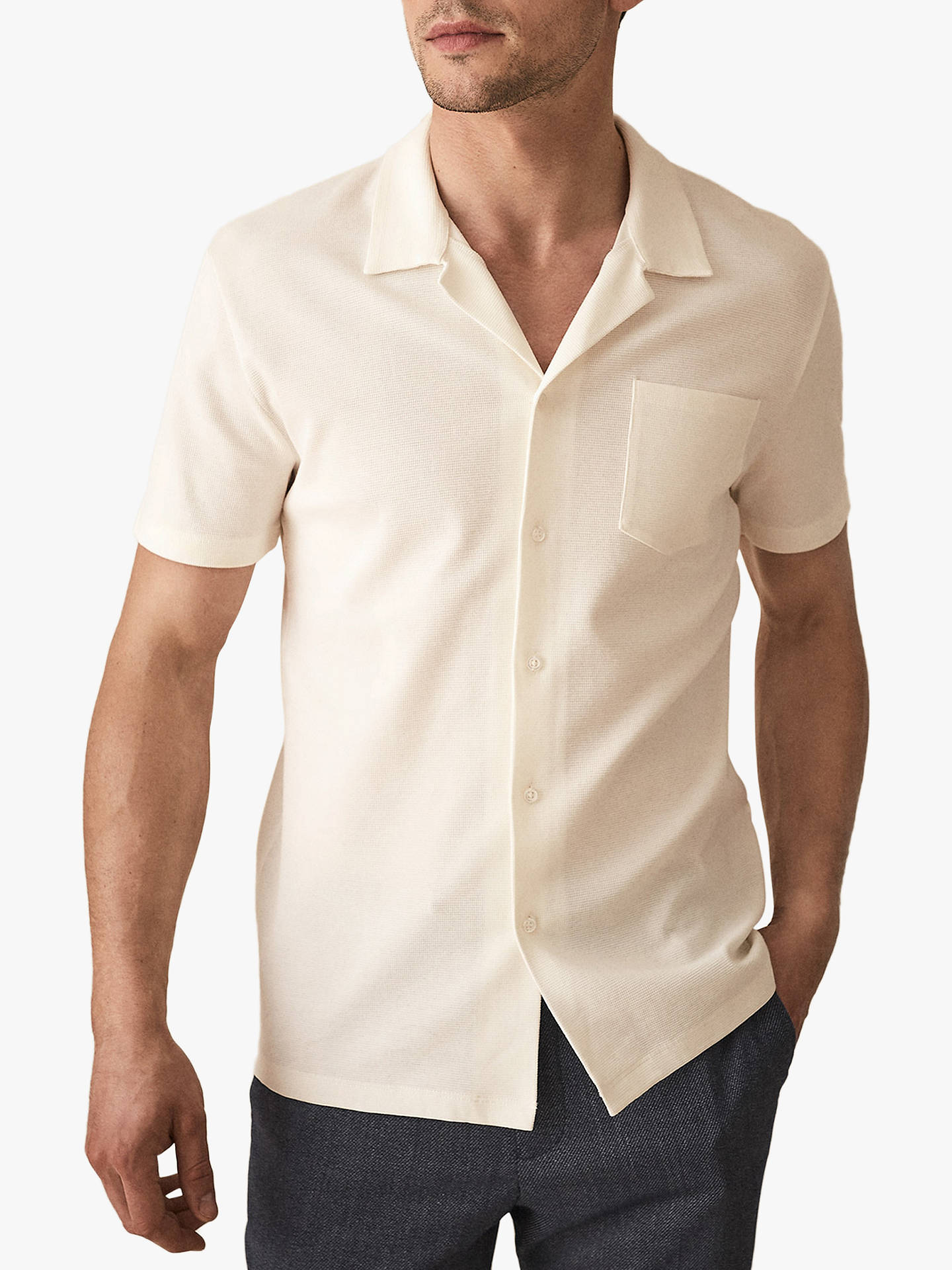 Reiss Reeves Textured Cuban Collar Short Sleeve Shirt | White at John ...