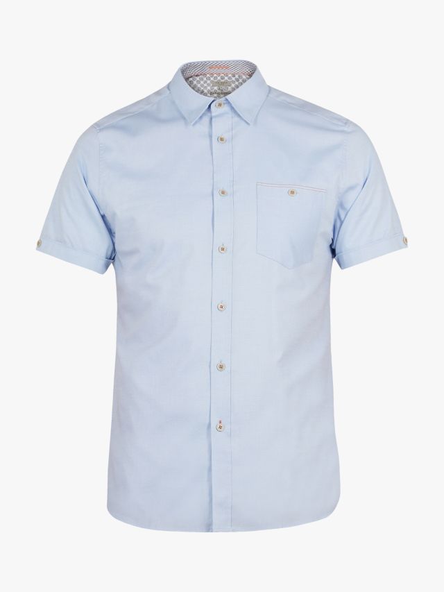 Ted Baker Wallabi Short Sleeve Oxford Shirt, Mid Blue, 14.5