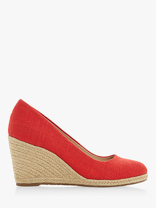 Dune Annabela High Wedge Heel Court Shoes, Red Canvas