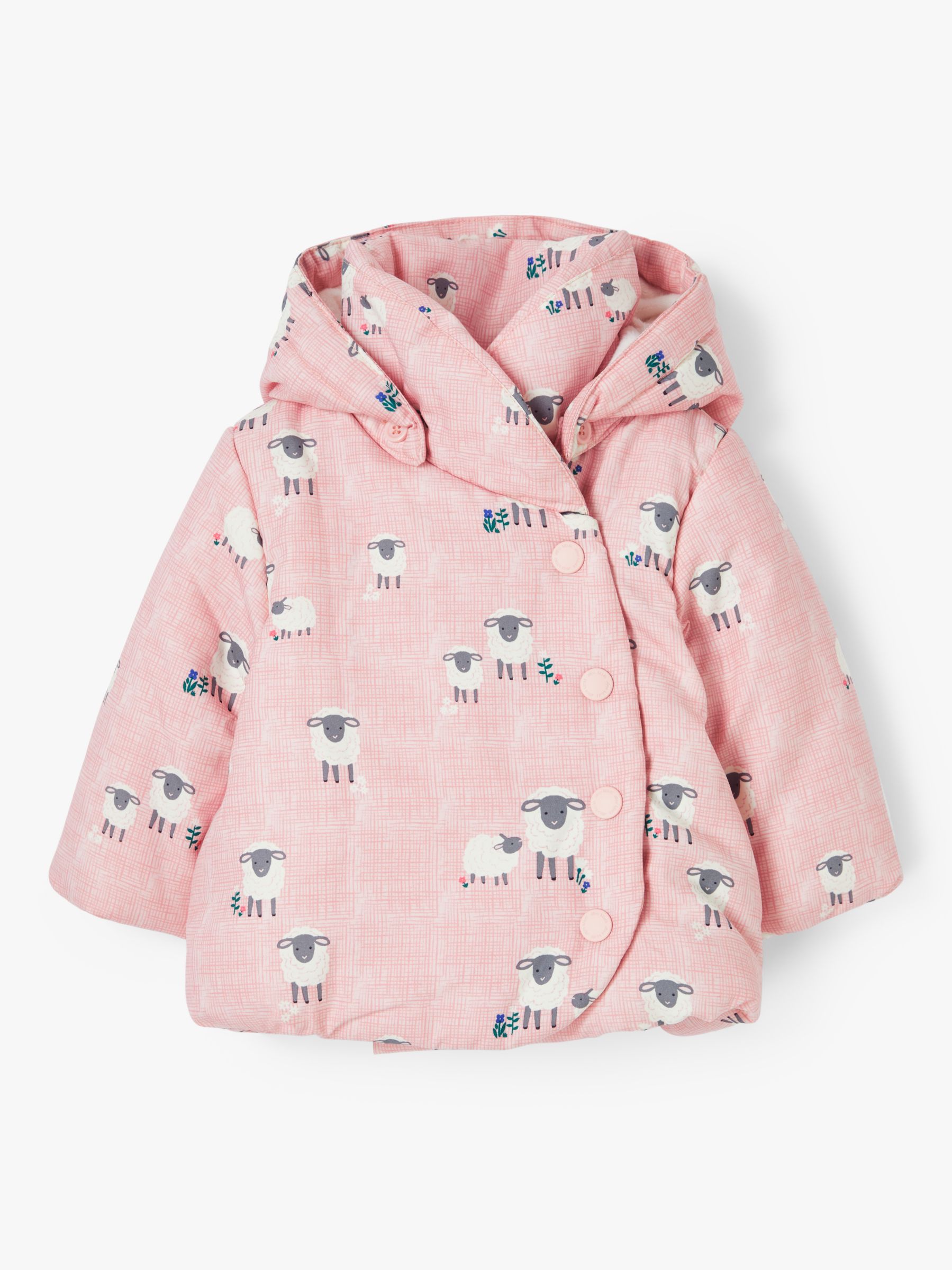 John Lewis Partners Baby Duvet Hem Sheep Print Coat Pink At