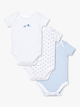 John Lewis & Partners Baby Elephant Motif Bodysuit, Pack of 3, White