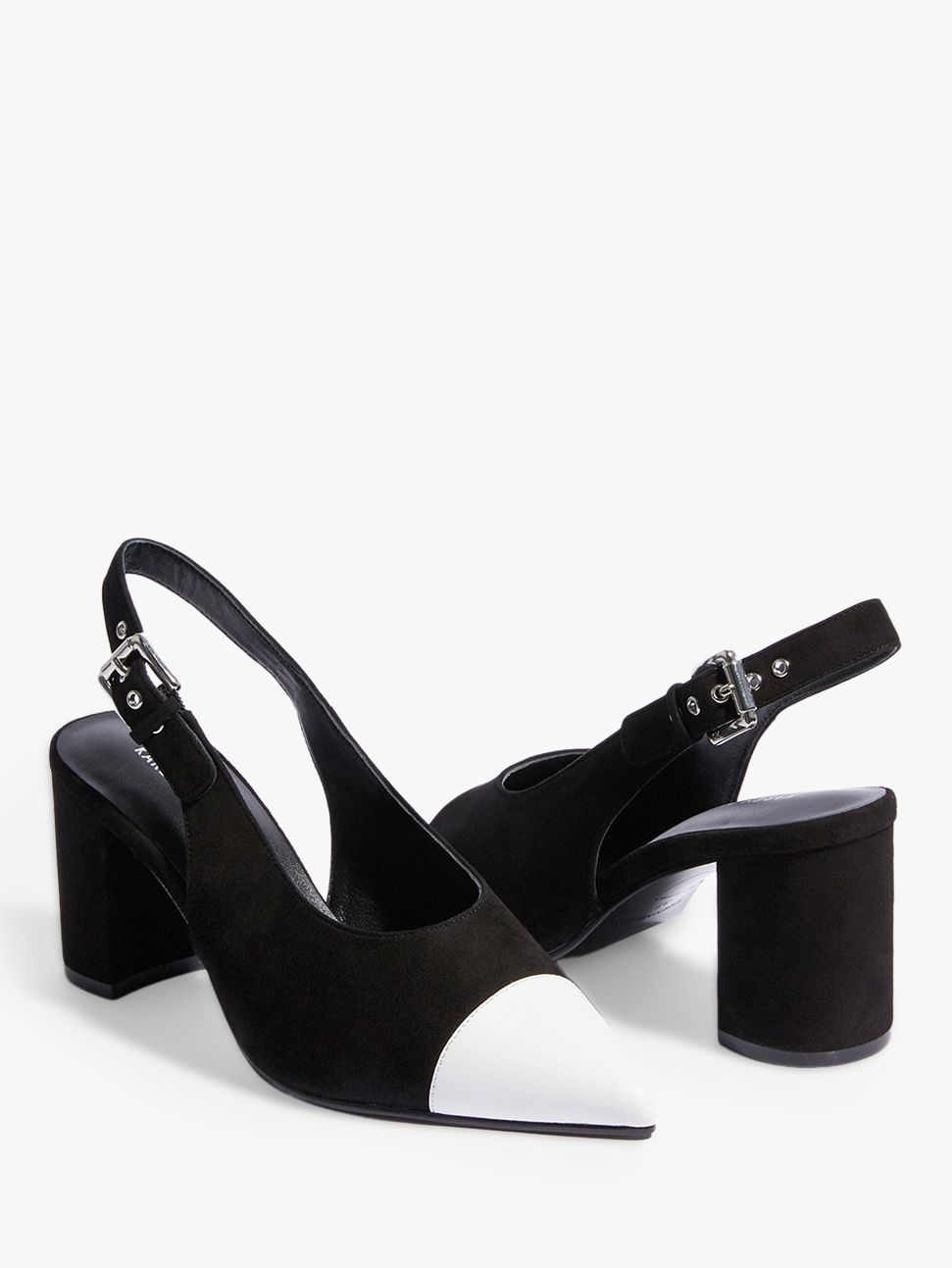 Karen Millen Block Heel Slingback Court Shoes, Black/White