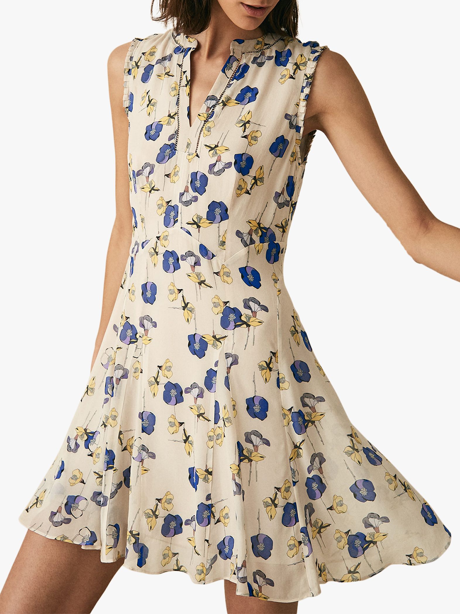 Reiss Mika Floral Dress, Blue/White
