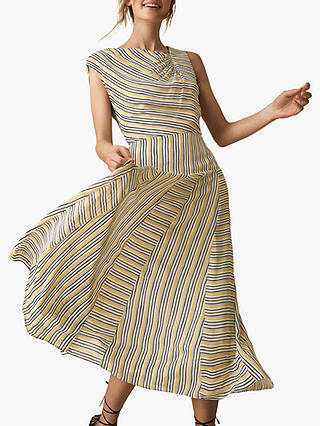 Reiss Raya Asymmetric Stripe Dress, Multi