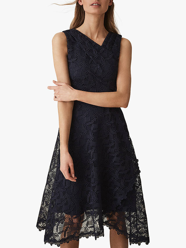 Reiss Rayna Wrap Front Lace Dress, Navy