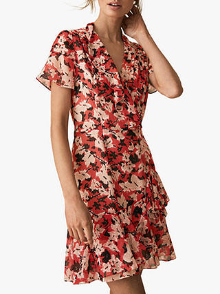 Reiss Marseille Floral Ruffle Dress, Red