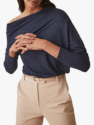 Reiss Norah Drape Slash Neck Long Sleeve Top