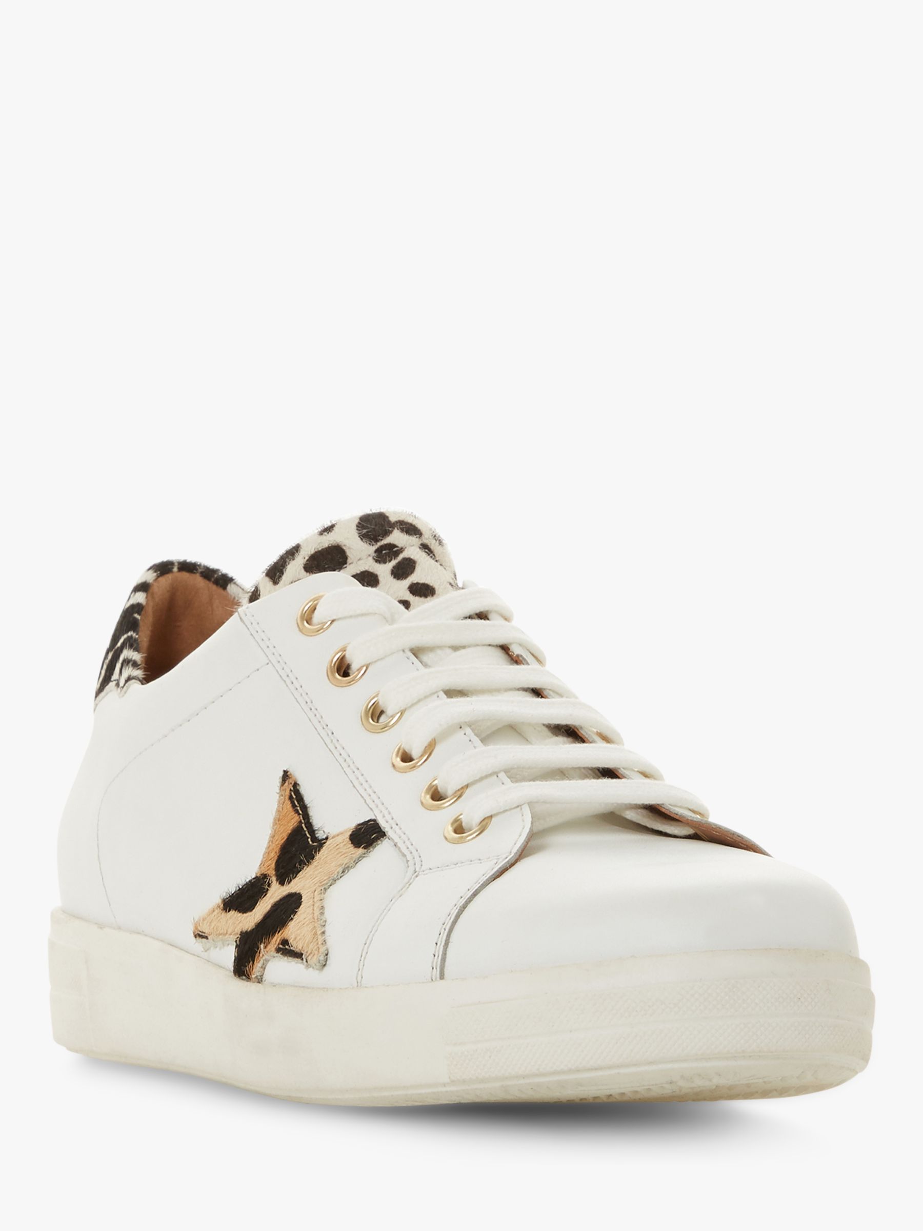 Dune Edris Lace Up Trainers, White Leather