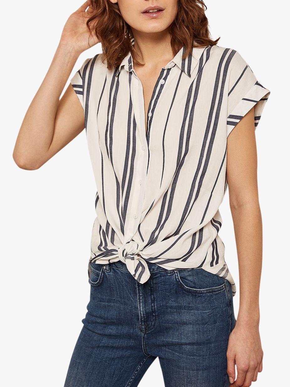 Mint Velvet Striped Short Sleeve Shirt, Blue/Ivory