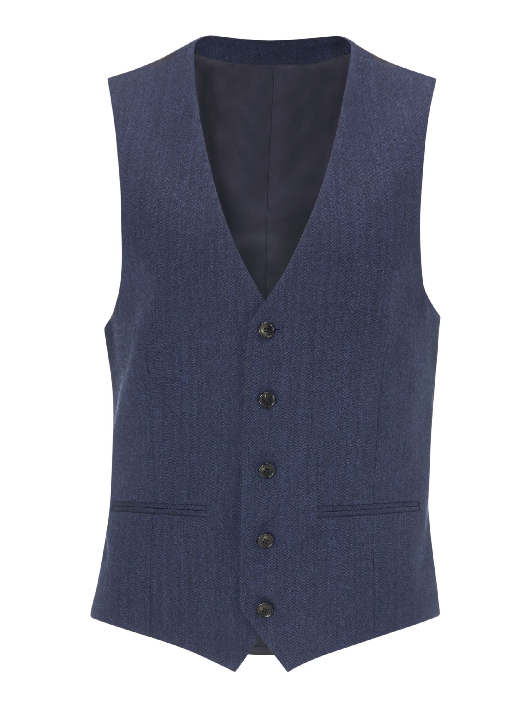 John Lewis & Partners Wool Herringbone Regular Fit Waistcoat, Royal Blue