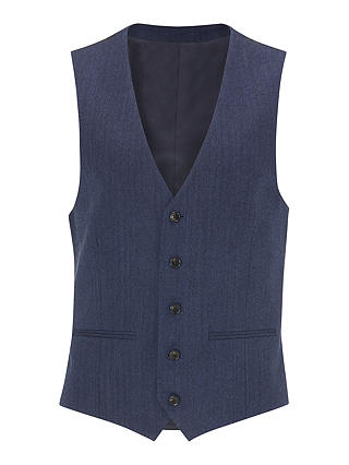 John Lewis & Partners Wool Herringbone Regular Fit Waistcoat, Royal Blue