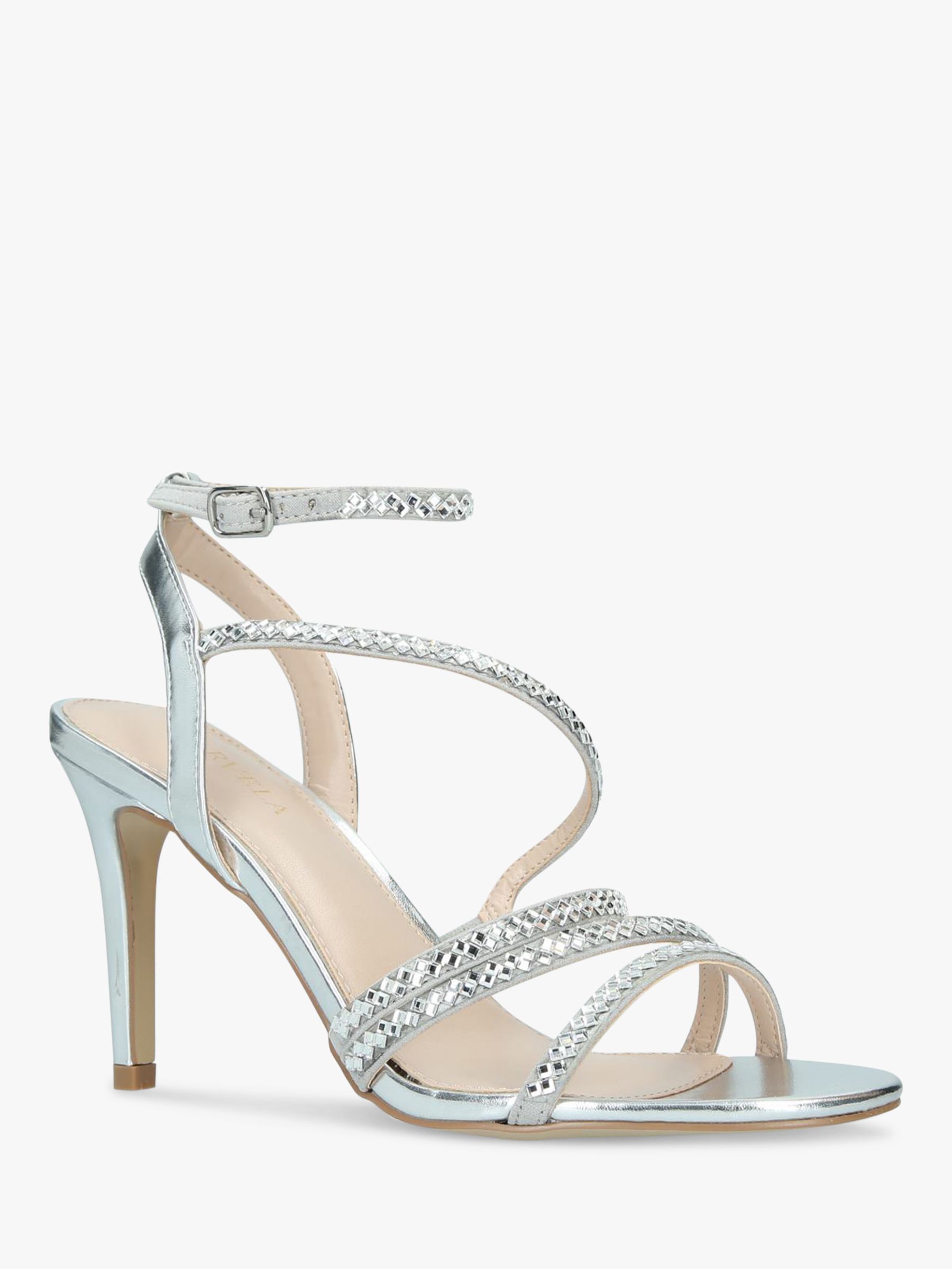 Carvela Liberty Embellished Stiletto Heel Strappy Sandals, Silver at ...