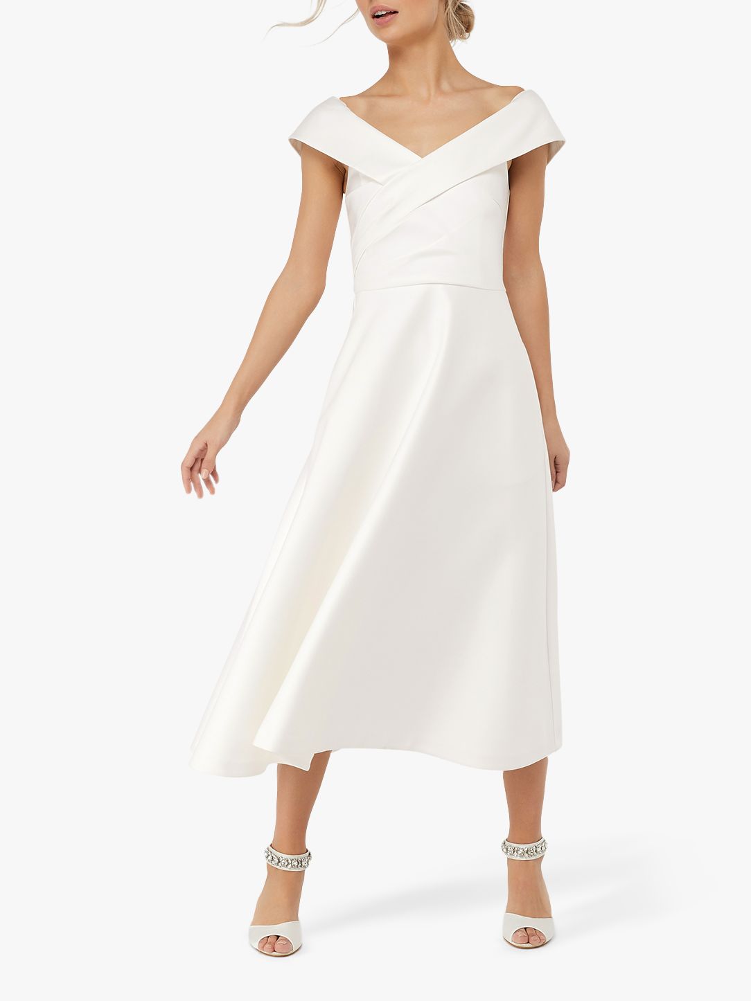 Monsoon Bardot Midi Wedding Dress, Ivory | art-kk.com