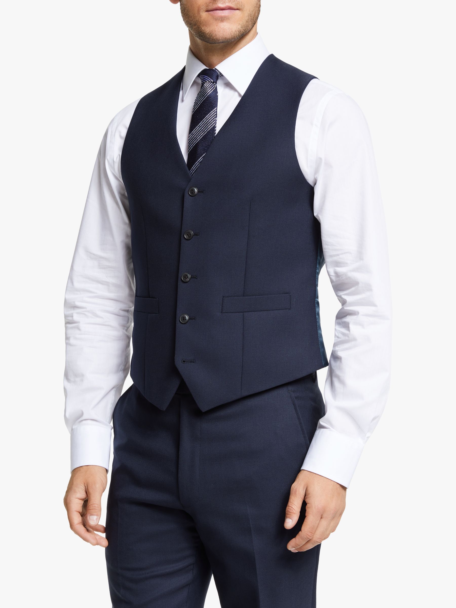 Chester by Chester Barrie Hopsack Wool Tailored Waistcoat, Navy at John ...