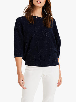 Phase Eight Floriana Fleck Knitted Jumper, Navy