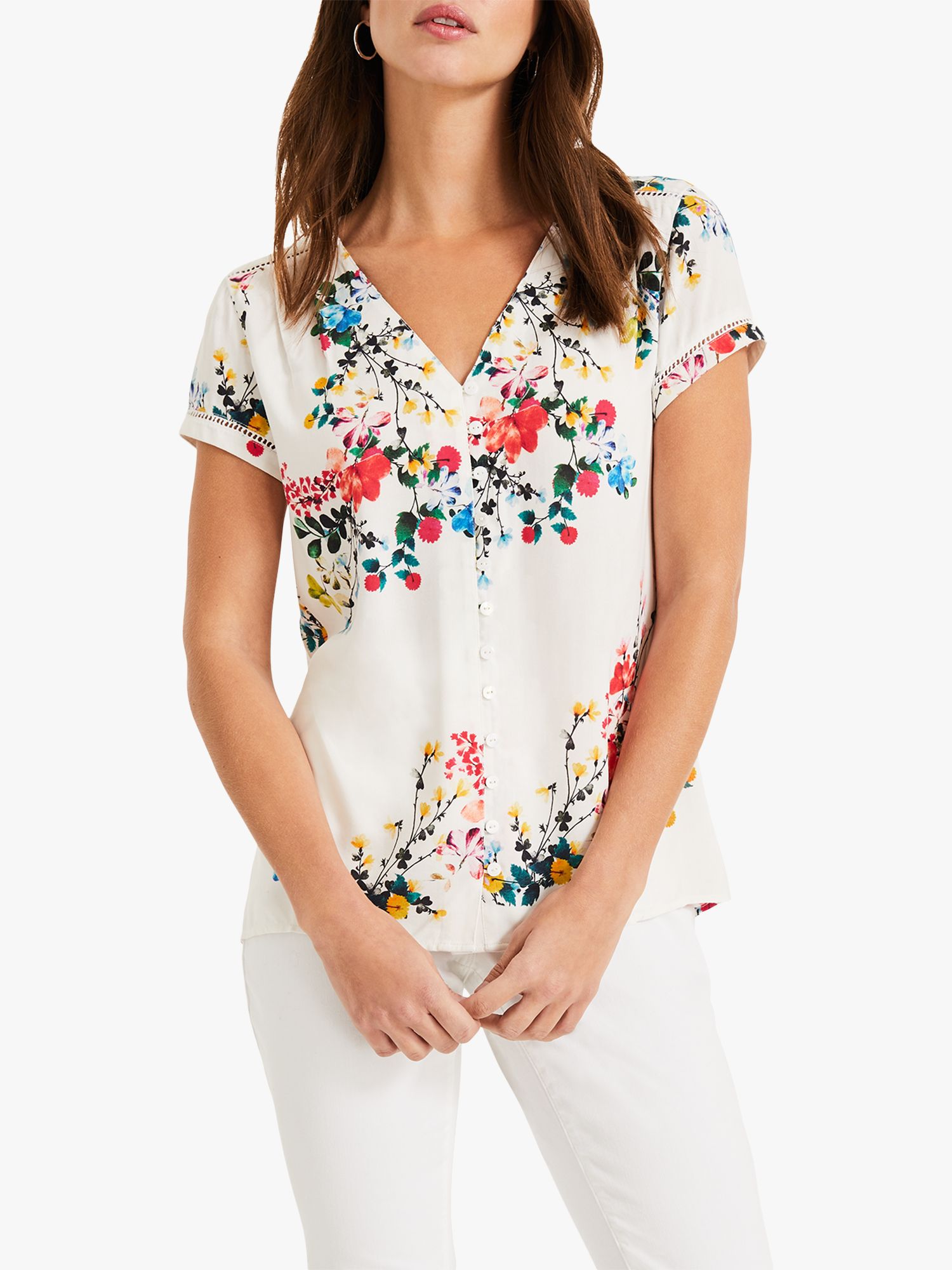 Phase Eight Avery Floral Print Blouse, Ivory/Multi