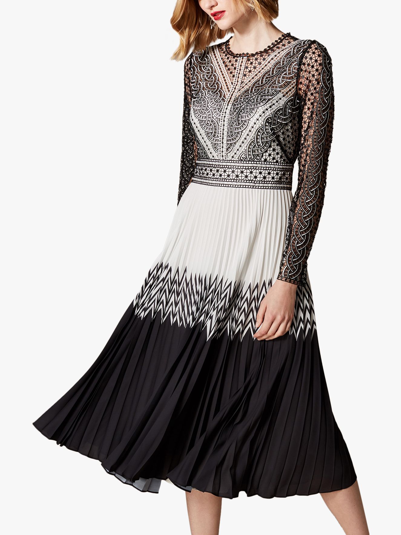black and white lace midi dress