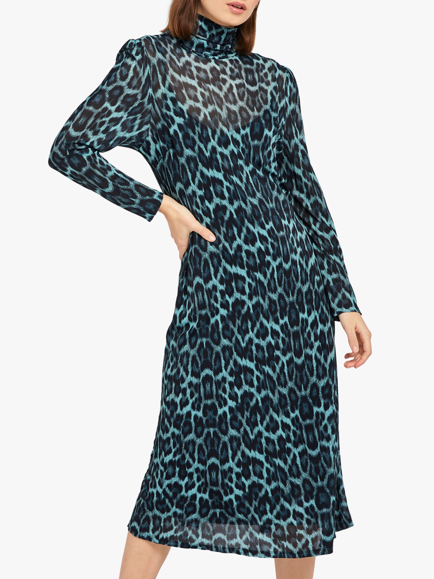 Ghost Nadia Dress, Blue Leopard at John 