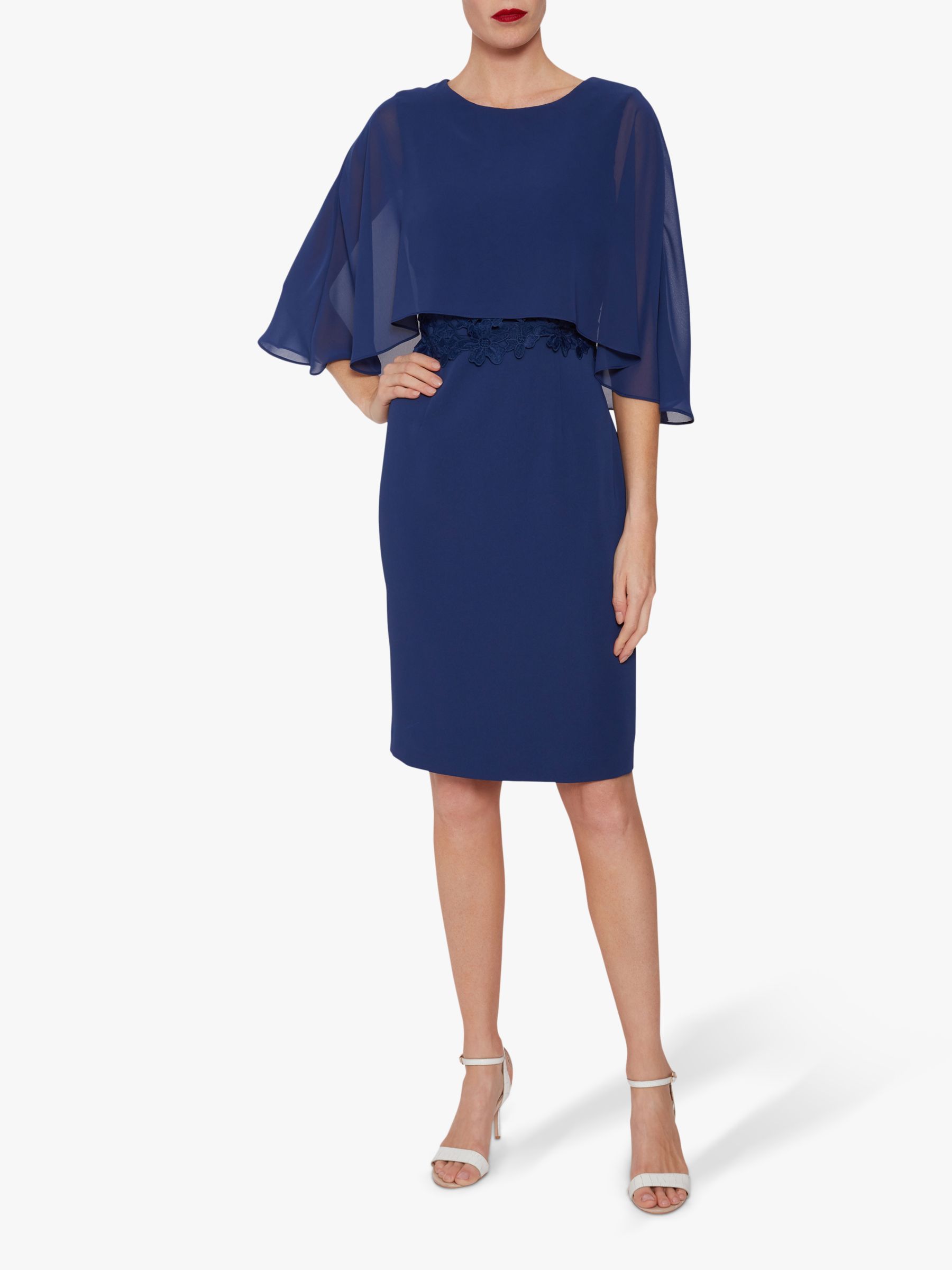 Gina Bacconi Devra Dress With Chiffon Cape, Navy at John Lewis & Partners