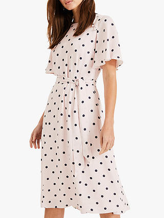 Phase Eight Adrienne Polka Dot Dress, Shell Pink/Navy